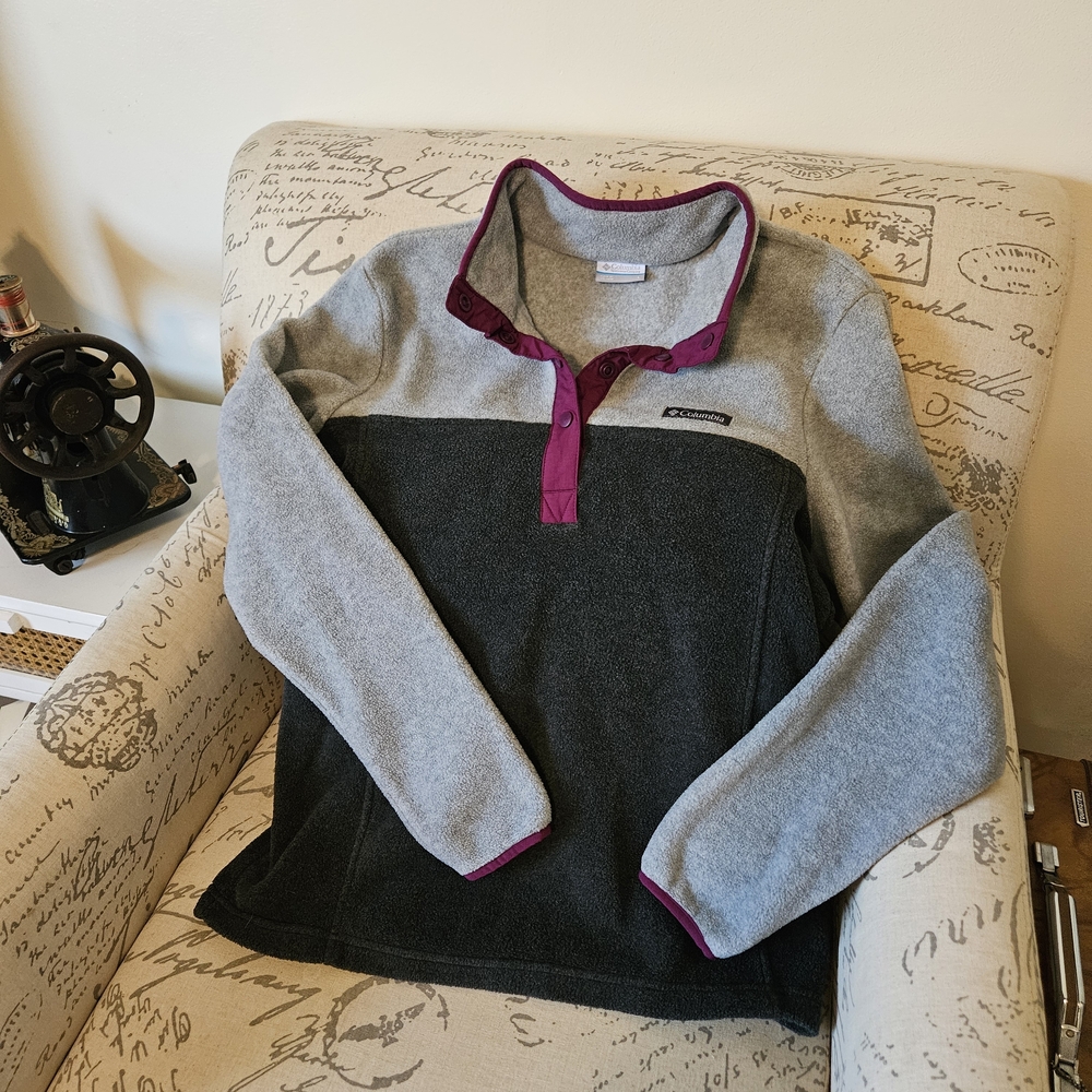 Womens Columbia Gray Magenta Pullover Fleece Like New Sz Large